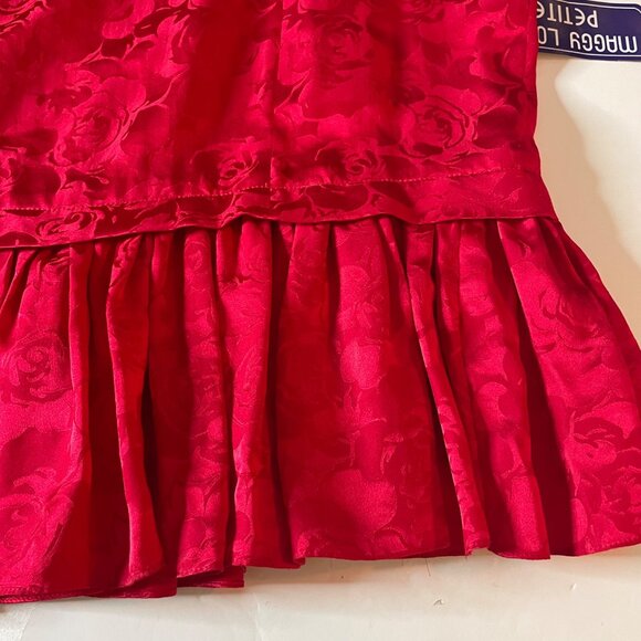 Vtg Maggy London Petites Red Floral Silk Long Sleeve Dress Size 4 Ruffle Hem New - Picture 5 of 8